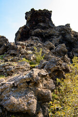 Rock formation in Dimmuborgir, a large area of unusually shaped lava fields, Myvatn, Iceland