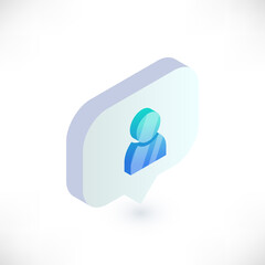 Isometric person symbol in speech bubble. 3d Follower notification counter vector icon. User button, Social Media illustration for web, app, design, infographics