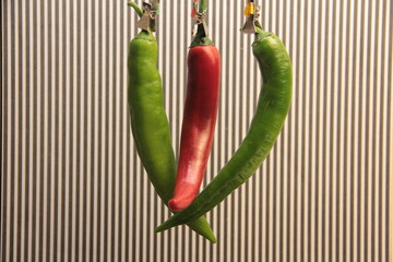 colorful organic peppers on striped background
