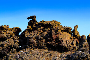 Rock formation in Dimmuborgir, a large area of unusually shaped lava fields, Myvatn, Iceland
