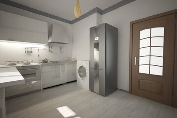 modern kitchen interior design. 3D illustration