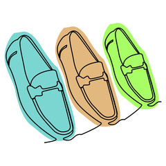 one line continuous drawing 3 colorful leather shoes