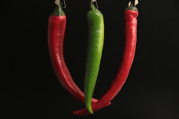 fresh organic peppers on a black background