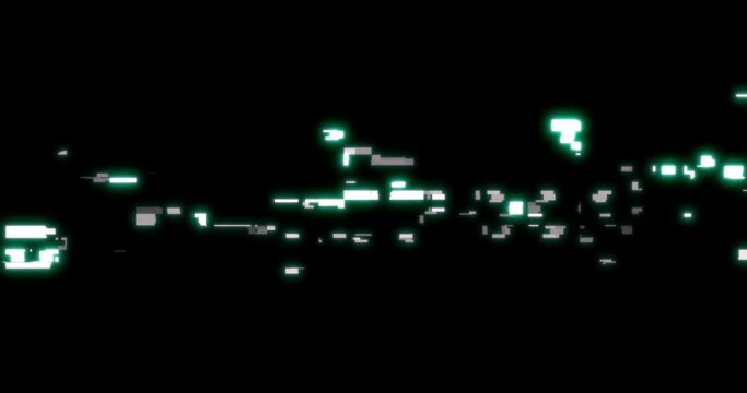 Shoot out text glowing glitch effect on black.