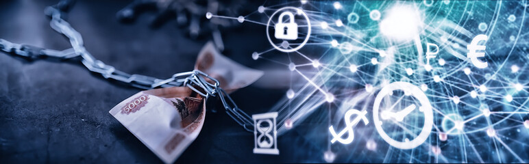 Business concept. The depreciation of the national currency. Bill with the inscription 