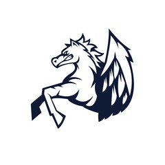 Pegasus athletic club vector logo concept isolated on white background for badge, emblem and t shirt printing. Modern sport team mascot badge design.