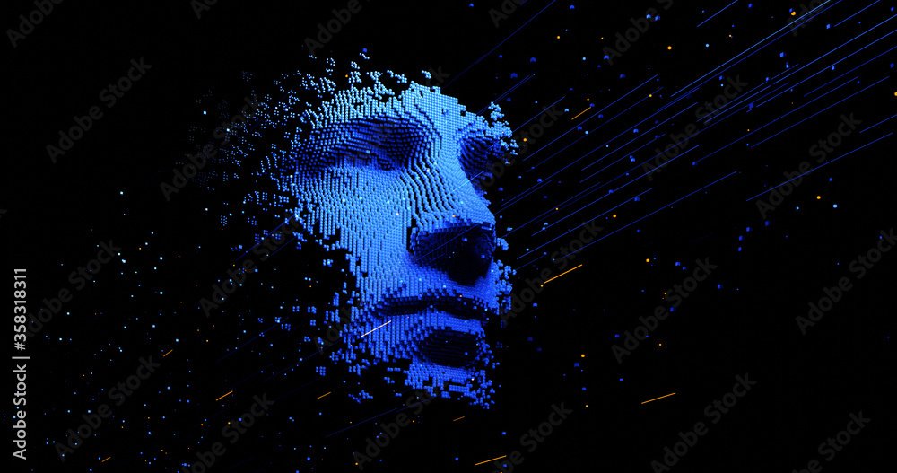Wall mural abstract digital human face. artificial intelligence concept of big data or cyber security. 3d rende