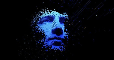 Abstract digital human face.  Artificial intelligence concept of big data or cyber security. 3D rendering - Powered by Adobe
