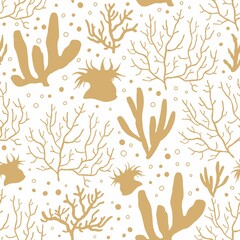 seamless pattern with yellow sea corals. illustration of underwater organisms on a white background. High quality photo