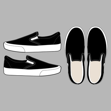 Slip On Sneaker Shoes Footwear Vector Illustration Flat Outline Template Clothing Collection