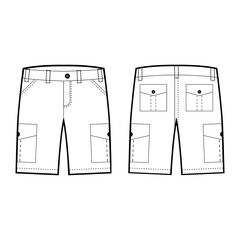 Short pants cargo vector illustration flat outline template clothing collection pants