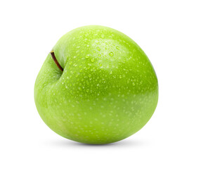 Perfect Fresh Green Apple on White Background with water drop in Full Depth of Field