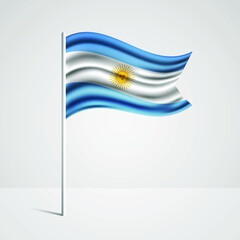 Realistic Argentina country flag waving in wind. Abstract country flag with flagpole isolated on grey background