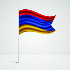 Realistic Armenia country flag waving in wind. Abstract country flag with flagpole isolated on grey background