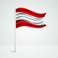 Realistic Austria country flag waving in wind. Abstract country flag with flagpole isolated on grey background