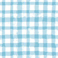Blue Gingham seamless pattern. watercolor stripes, tartan texture for spring picnic table cloth, shirts, plaid, dresses, blankets, paper. vector checkered summer paint brush strokes.