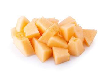 Slices sweet yellow melon isolated on white background
