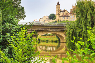 Summer city landscape - view of the bridges over the River Gers in the town of Auch, in the...