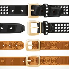 Leather belts with rivets and embroidery buttoned and unbuttoned