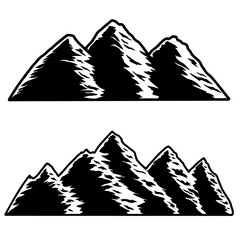 Set of illustration of mountains in engraving style. Design element for logo, label, emblem, sign. Vector illustration