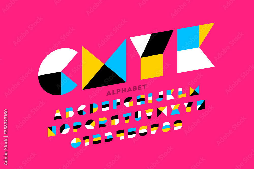 Fototapete geometric shapes style font design alphabet letters and numbers