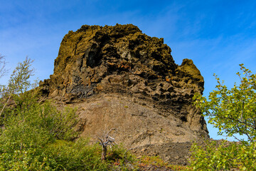 Rock formation in Dimmuborgir, a large area of unusually shaped lava fields, Myvatn, Iceland