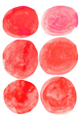 watercolor set of red circles paint isolated white background