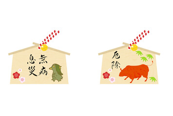 絵馬：無病息災と厄除の絵馬のベクターイラスト