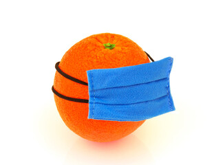 New normal concept with fresh fruit orange and blue personal protective medicine equipment mask....