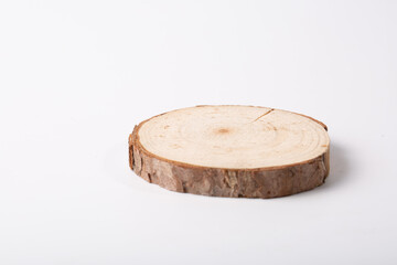 Stump and annual rings on white background