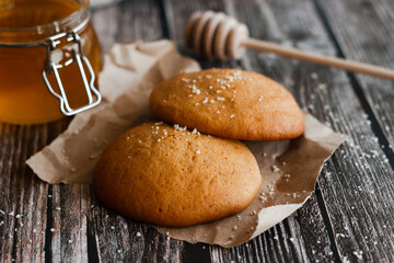 Tasty honey cookies. Cookies on the table. Country style