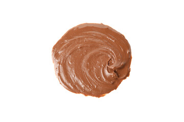 Melted chocolate isolated on white background, top view