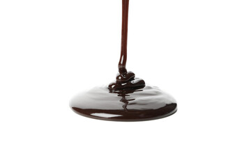 Melted chocolate is pouring, isolated on white background