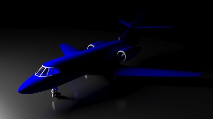 Blue jet aircraft for personal business travel - 3D rendering illustration