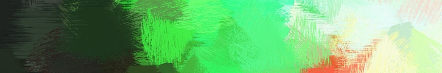 wide landscape graphic with colorful brush strokes background with tea green, pastel green and very dark green. can be used for wallpaper, cards, poster or banner