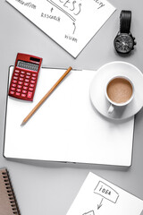 company strategy development in business on office desk background top view mockup