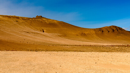 Amazing view of Namafjall, a high-temperature geothermal area with fumaroles and mud pots in Iceland