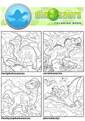 prehistoric dinosaurs coloring book, image set