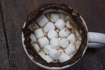 Fototapeta na wymiar hot chocolate mug with marshmallow inside