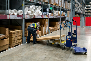 Fototapeta na wymiar Goods on shelves of distribution center warehouse