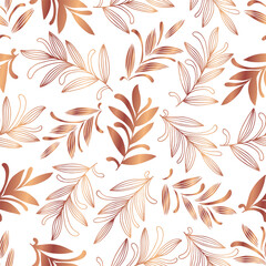 Fototapeta premium Abstract hand drawn seamless pattern of floral ornament leaves, branches, curls, flowing lines. Decorative copper gradient illustration for greeting card, invitation, wallpaper, wrapping paper, fabric