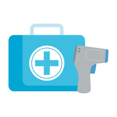 digital non contact infrared thermometer with first aid kit, medical thermometer measuring body temperature, prevention of coronavirus disease 2019 ncov vector illustration design
