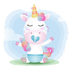 cute unicorn baby boy in the children's style. cute cartoon unicorn baby boy vector illustration