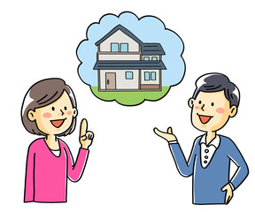 家・不動産・ローンについて話し合う夫婦のイラスト