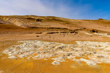 Namafjall, a high-temperature geothermal area with fumaroles and mud pots in Iceland