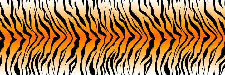 Pattern striped tiger or zebra skin print background, long banner animal fur, hair skin texture, seamless - 358333345