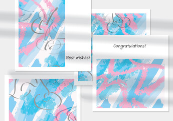 Card Layout with Crayon Textured Light Pink Strokes on Blue