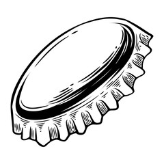 Bottle cap, hand drawn vector, engraving style
