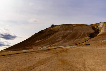 Namafjall, a high-temperature geothermal area with fumaroles and mud pots in Iceland