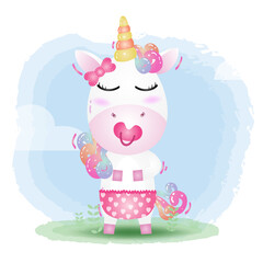 cute baby unicorn in the children's style. cute cartoon baby unicorn vector illustration